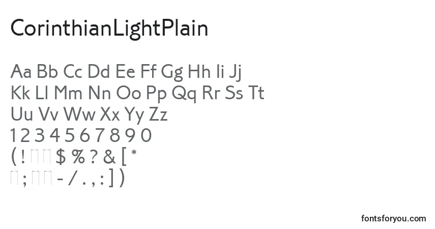 Czcionka CorinthianLightPlain – alfabet, cyfry, specjalne znaki