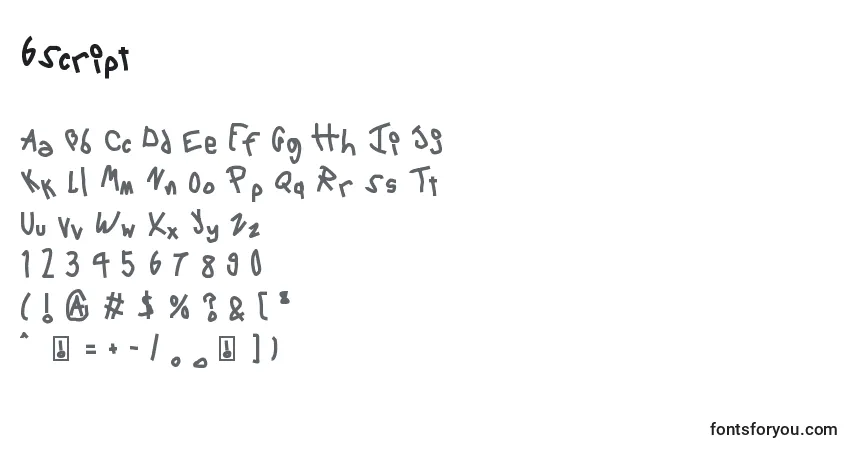 Czcionka 6Script – alfabet, cyfry, specjalne znaki
