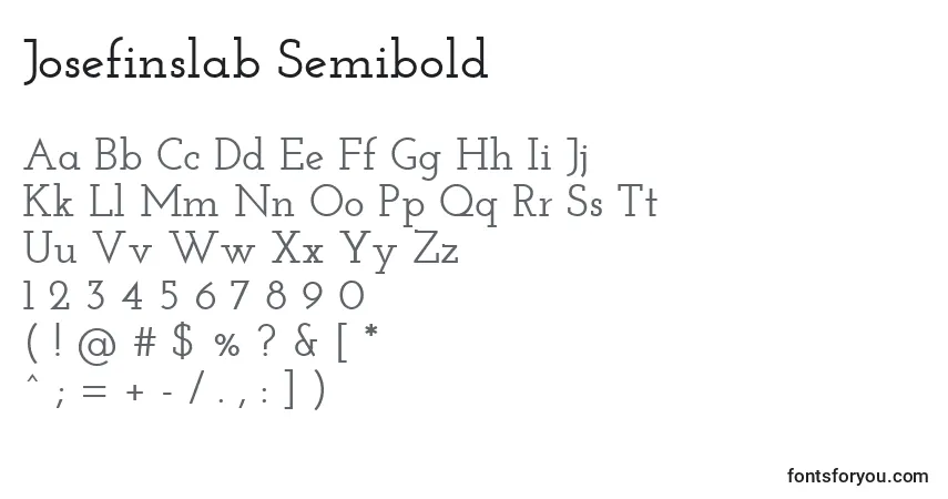 Czcionka Josefinslab Semibold – alfabet, cyfry, specjalne znaki