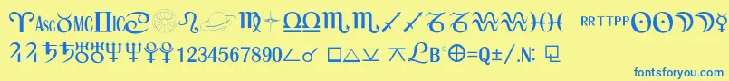 フォントAstroSemiboldRegular – 青い文字が黄色の背景にあります。