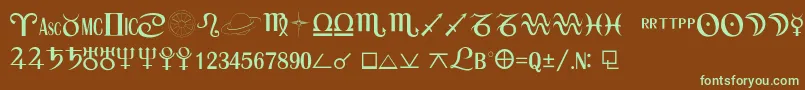 フォントAstroSemiboldRegular – 緑色の文字が茶色の背景にあります。