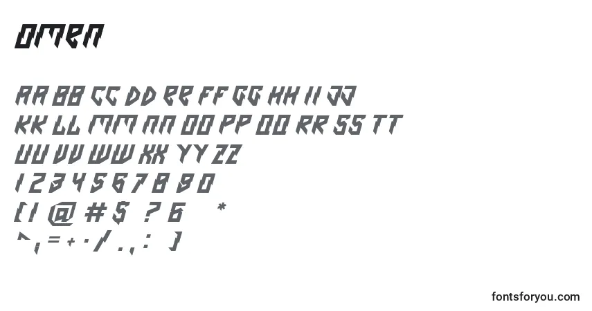 A fonte Omen – alfabeto, números, caracteres especiais