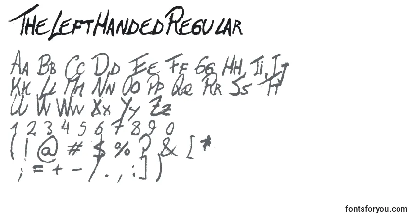 Czcionka TheLeftHandedRegular – alfabet, cyfry, specjalne znaki