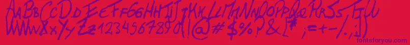 TheLeftHandedRegular-Schriftart – Violette Schriften auf rotem Hintergrund