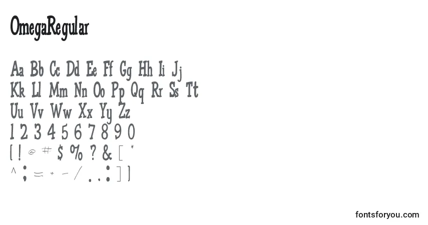 Schriftart OmegaRegular – Alphabet, Zahlen, spezielle Symbole