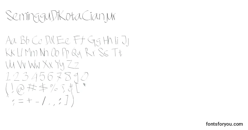Czcionka SemingguDiKotaCianjur – alfabet, cyfry, specjalne znaki