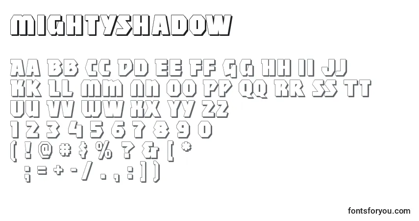 A fonte Mightyshadow – alfabeto, números, caracteres especiais