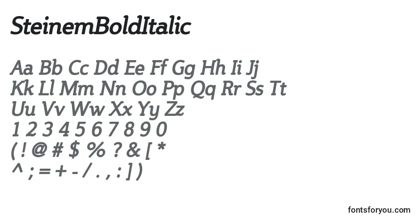 A fonte SteinemBoldItalic – alfabeto, números, caracteres especiais