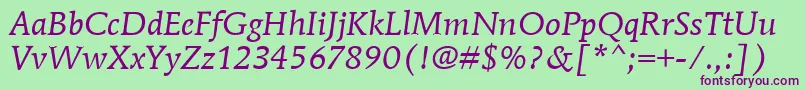 MendozaRomanItcBookItalic Font – Purple Fonts on Green Background