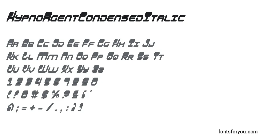 Шрифт HypnoAgentCondensedItalic – алфавит, цифры, специальные символы