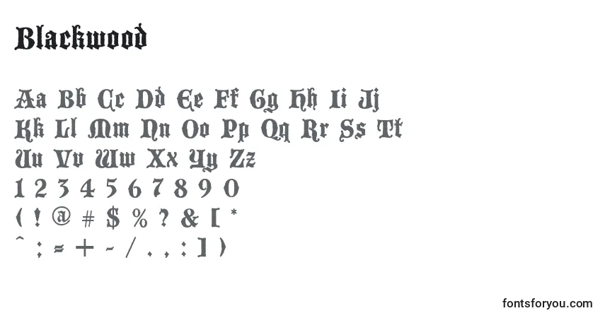 Schriftart Blackwood – Alphabet, Zahlen, spezielle Symbole