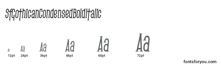 Größen der Schriftart SfGothicanCondensedBoldItalic
