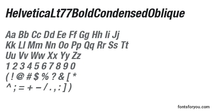 Czcionka HelveticaLt77BoldCondensedOblique – alfabet, cyfry, specjalne znaki