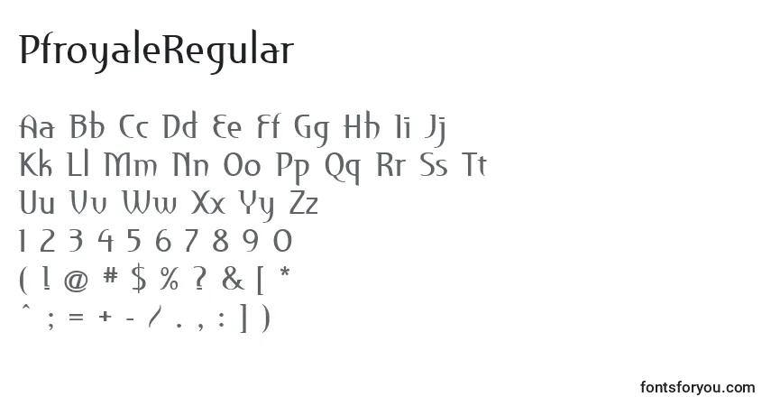 Schriftart PfroyaleRegular – Alphabet, Zahlen, spezielle Symbole