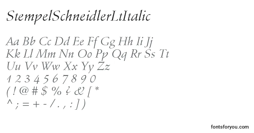 Шрифт StempelSchneidlerLtItalic – алфавит, цифры, специальные символы