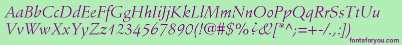 StempelSchneidlerLtItalic Font – Purple Fonts on Green Background