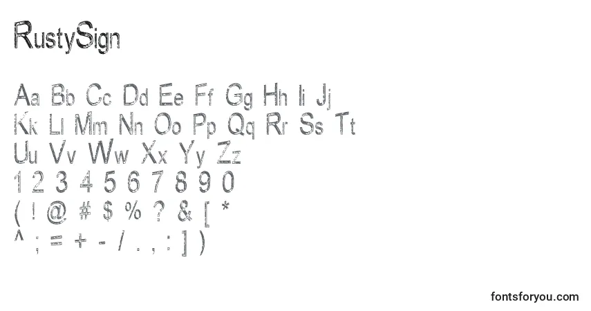 Czcionka RustySign – alfabet, cyfry, specjalne znaki