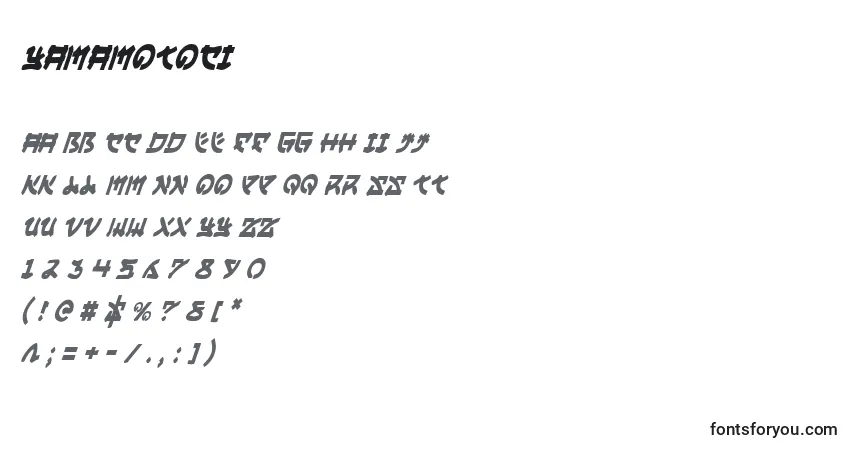 Schriftart Yamamotoci – Alphabet, Zahlen, spezielle Symbole