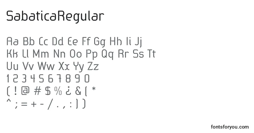 Czcionka SabaticaRegular – alfabet, cyfry, specjalne znaki