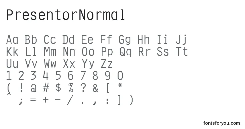 Fuente PresentorNormal - alfabeto, números, caracteres especiales