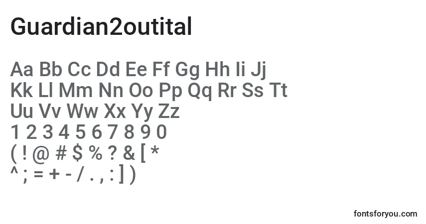 Schriftart Guardian2outital – Alphabet, Zahlen, spezielle Symbole