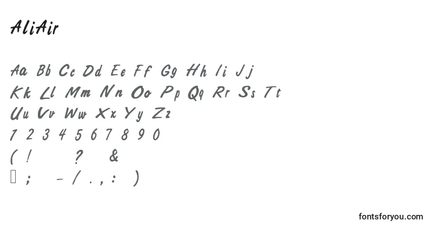 A fonte AliAir – alfabeto, números, caracteres especiais