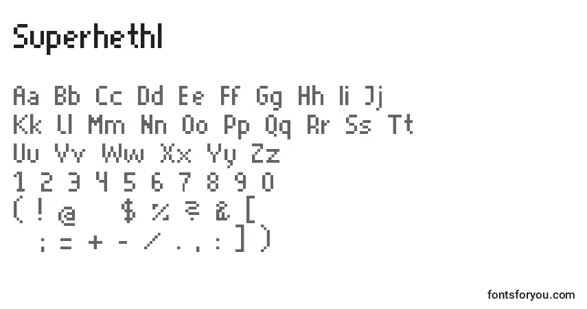 Schriftart Superhethl – Alphabet, Zahlen, spezielle Symbole