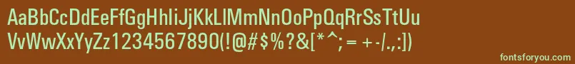 フォントUniverscondc – 緑色の文字が茶色の背景にあります。