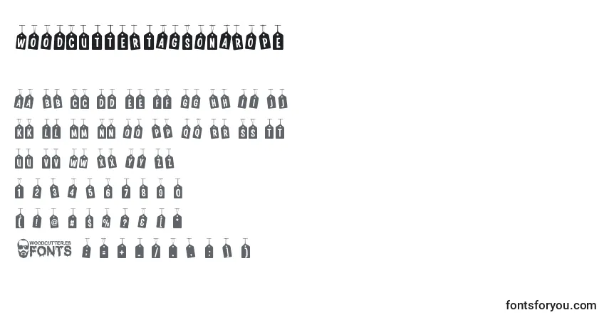 Шрифт WoodcutterTagsOnARope – алфавит, цифры, специальные символы
