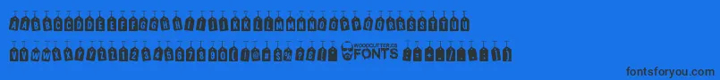 WoodcutterTagsOnARope Font – Black Fonts on Blue Background