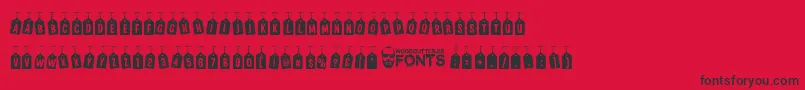 WoodcutterTagsOnARope-Schriftart – Schwarze Schriften auf rotem Hintergrund