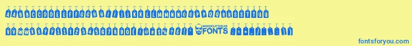 WoodcutterTagsOnARope Font – Blue Fonts on Yellow Background