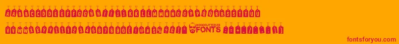 WoodcutterTagsOnARope Font – Red Fonts on Orange Background