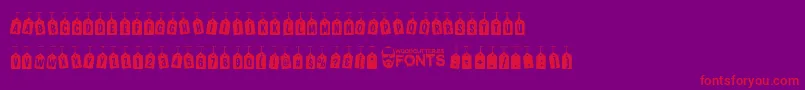 WoodcutterTagsOnARope Font – Red Fonts on Purple Background