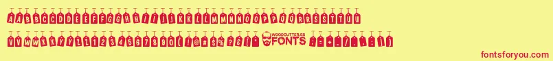 WoodcutterTagsOnARope Font – Red Fonts on Yellow Background