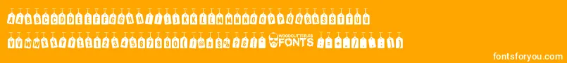 Fonte WoodcutterTagsOnARope – fontes brancas em um fundo laranja