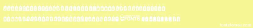 WoodcutterTagsOnARope-Schriftart – Weiße Schriften auf gelbem Hintergrund