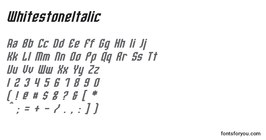 WhitestoneItalic-fontti – aakkoset, numerot, erikoismerkit