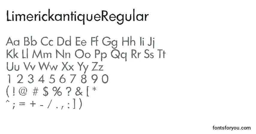Czcionka LimerickantiqueRegular – alfabet, cyfry, specjalne znaki