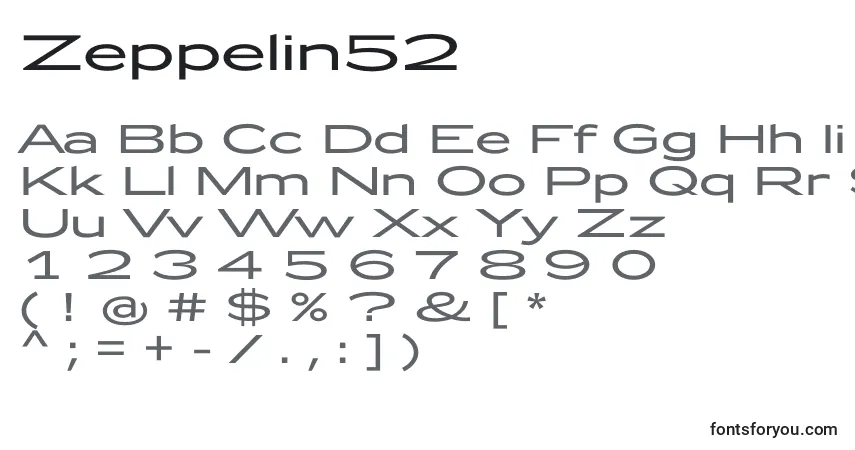 Czcionka Zeppelin52 – alfabet, cyfry, specjalne znaki