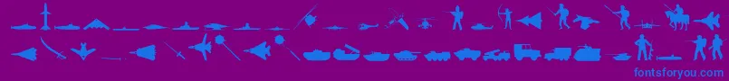 Fonte Militaryo – fontes azuis em um fundo violeta