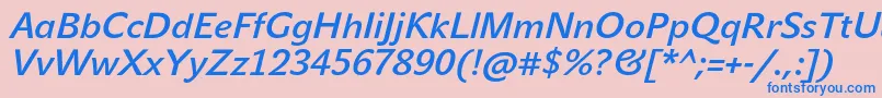 JohnsansMediumProItalic-Schriftart – Blaue Schriften auf rosa Hintergrund