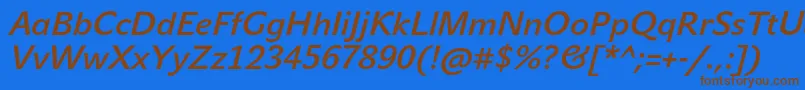 フォントJohnsansMediumProItalic – 茶色の文字が青い背景にあります。