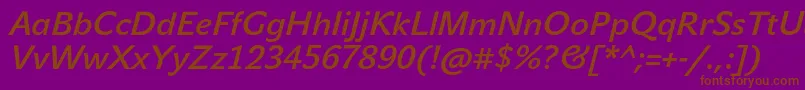 JohnsansMediumProItalic-Schriftart – Braune Schriften auf violettem Hintergrund