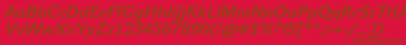 フォントJohnsansMediumProItalic – 赤い背景に茶色の文字