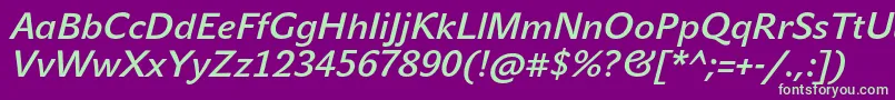 JohnsansMediumProItalic-Schriftart – Grüne Schriften auf violettem Hintergrund