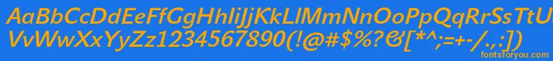 フォントJohnsansMediumProItalic – オレンジ色の文字が青い背景にあります。
