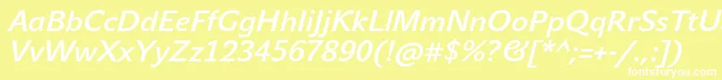 JohnsansMediumProItalic-fontti – valkoiset fontit keltaisella taustalla