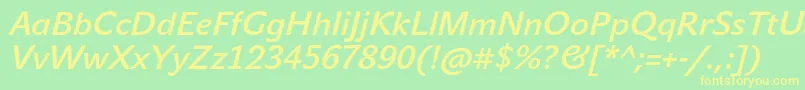JohnsansMediumProItalic-fontti – keltaiset fontit vihreällä taustalla