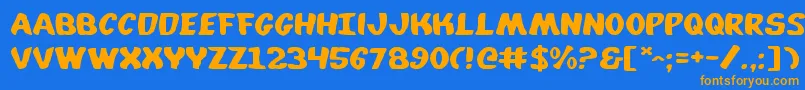 フォントWhata2e – オレンジ色の文字が青い背景にあります。